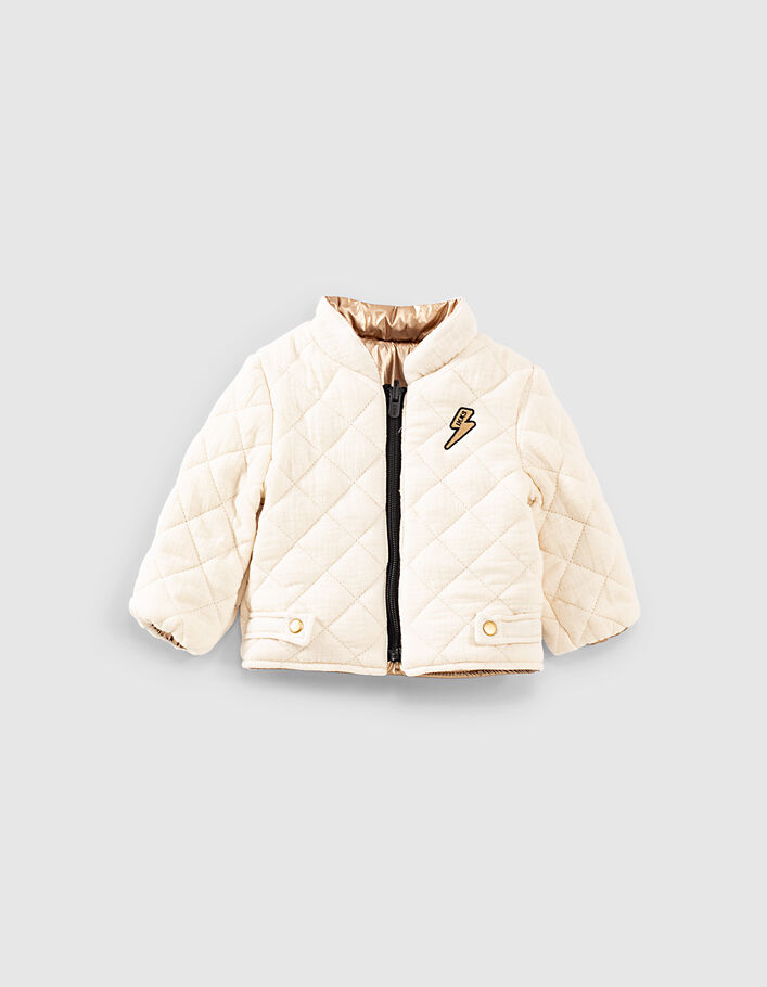 Baby girls’ gold nylon and ecru quilted reversible jacket - IKKS