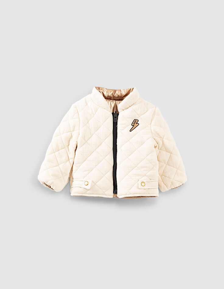Baby girls’ gold nylon and ecru quilted reversible jacket-7 Baby girls’ gold nylon and ecru quilted reversible jacket-7