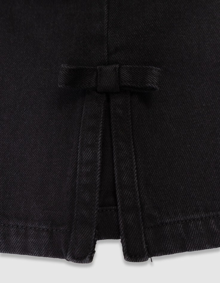 Schwarze weite Mädchenjeans mit Falten und Schleifen-4 Schwarze weite Mädchenjeans mit Falten und Schleifen-4