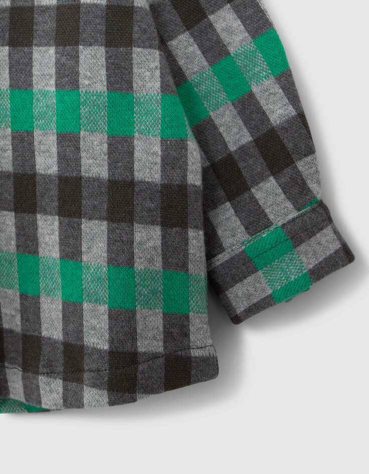 Camisa gris de bebé niño con estampado de cuadros verdes-4