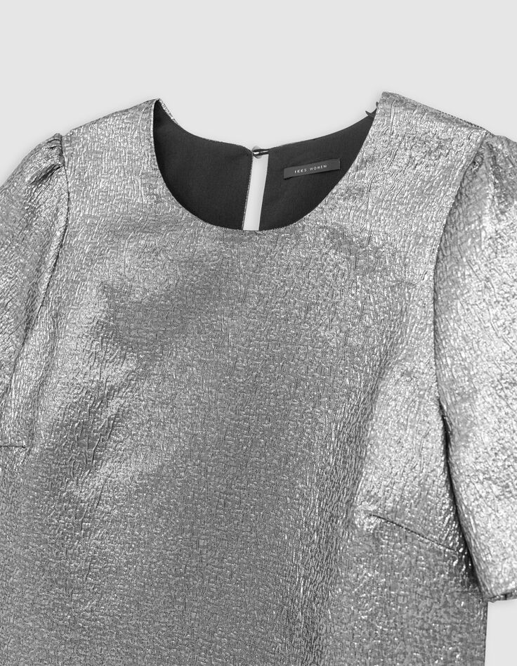 Damen-Top aus geprägtem Stoff in Silber-2 Damen-Top aus geprägtem Stoff in Silber-2