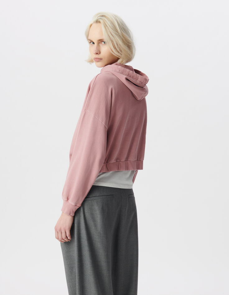 Sweat à capuche rose coton bio oversize molleton Femme-3