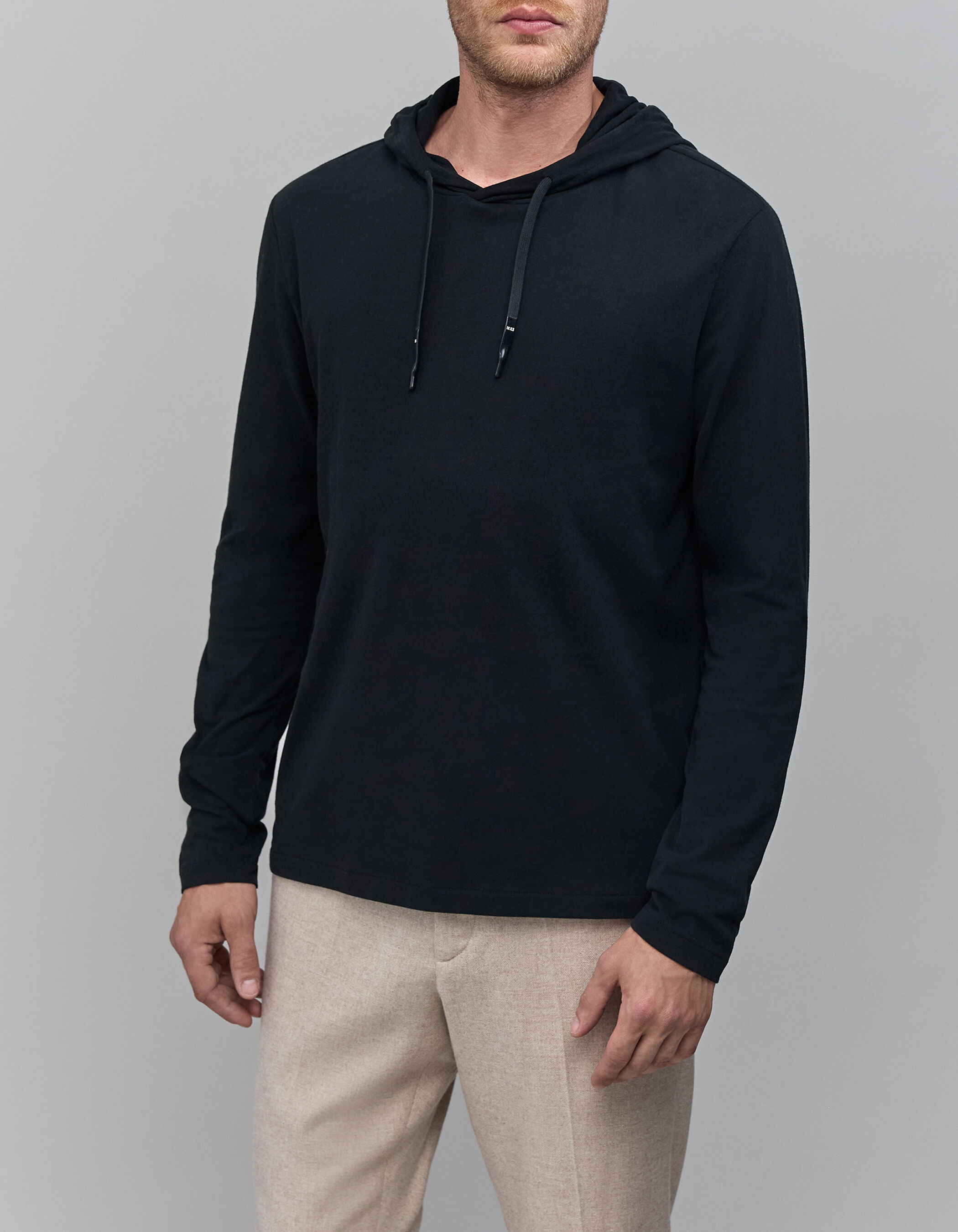 Men's long-sleeved grey hooded T-shirt IKKS