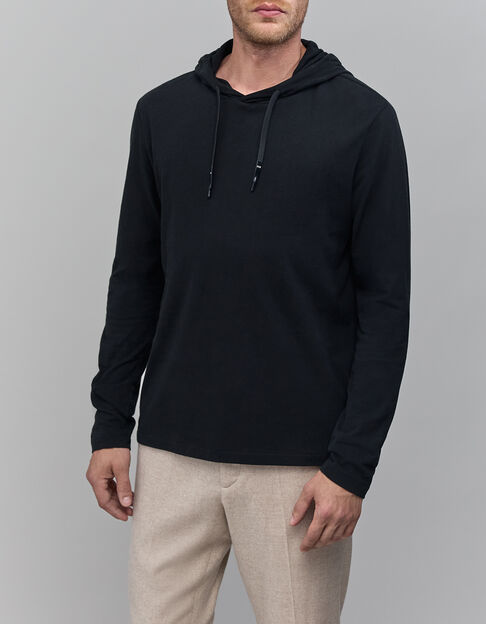 T-shirt gris manches longues à capuche Homme - IKKS