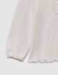 Ecru T-shirt geborduurde strik details kant meisjes-4