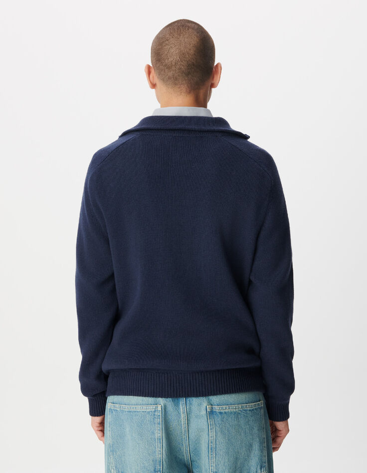 C&aacute;rdigan azul cuello camionero para hombre-3