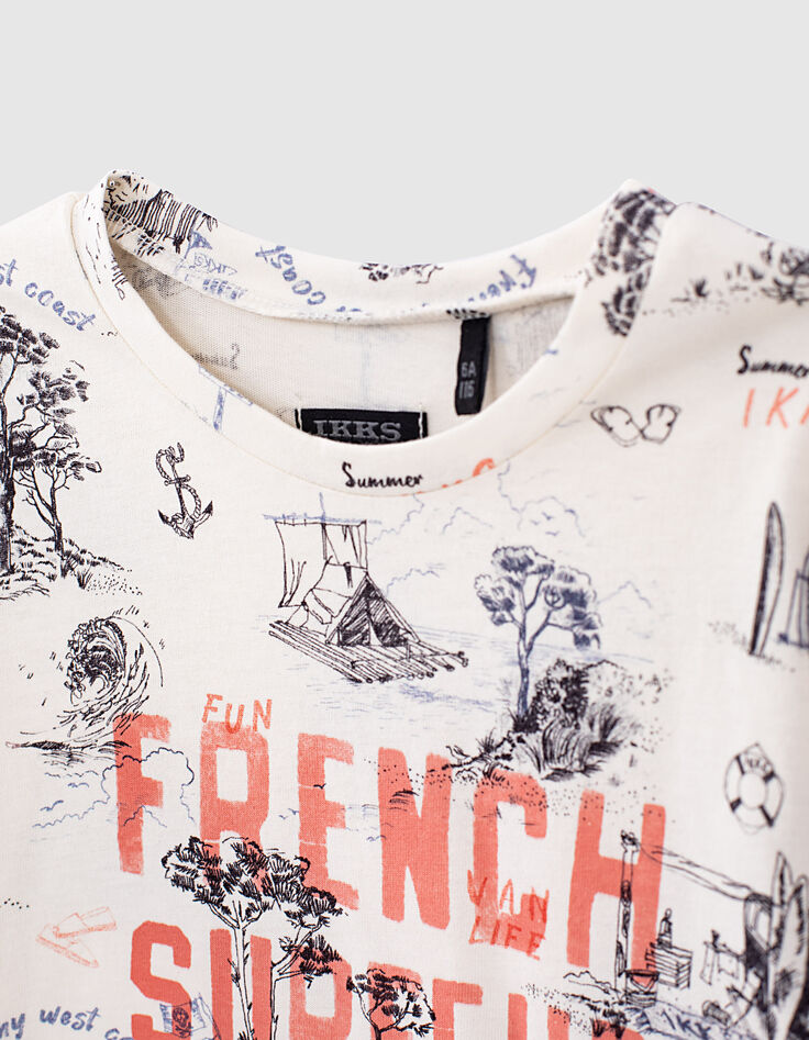 Camiseta blanca estampada tela de Jouy algodón bio niño -4