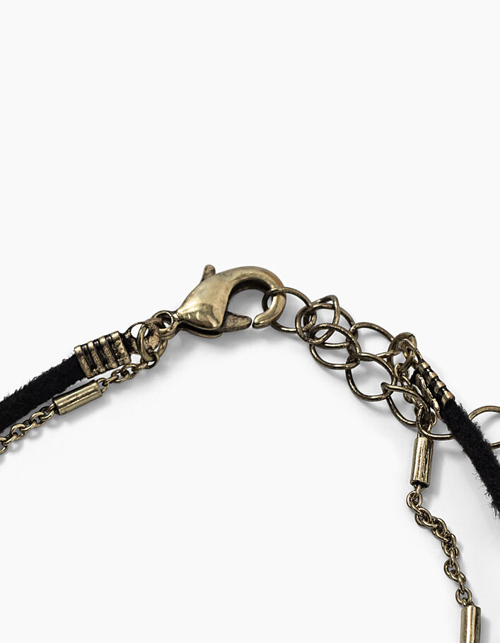 Double bracelets en cuir noir et chaine métal doré femme - IKKS