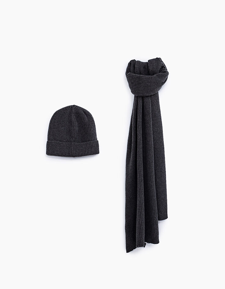 Coffret Bonnet & Echarpe en maille anthracite Homme-4