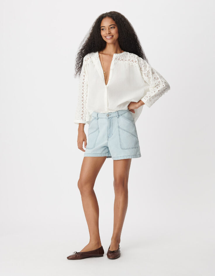 Blusa blanca de encaje para mujer-1