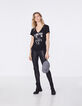 Women’s black metallic print linen V-neck T-shirt-6