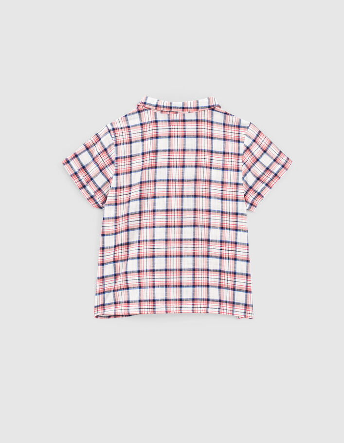 Chemise blanche motif carreaux rose à nouer fille -4