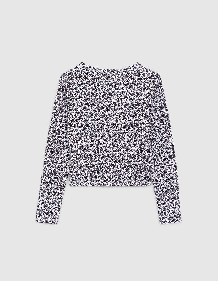 Gebroken wit T-shirt zwarte bloemenprint meisjes-3