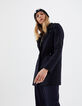 Manteau caban en drap de laine marine double col femme-2