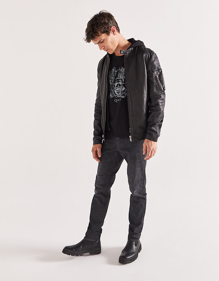 Men’s dark brown leather jacket with detachable facing - IKKS