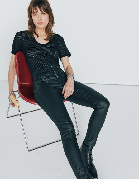 Zwarte gecoate slim jeans high waist sculpt up dames