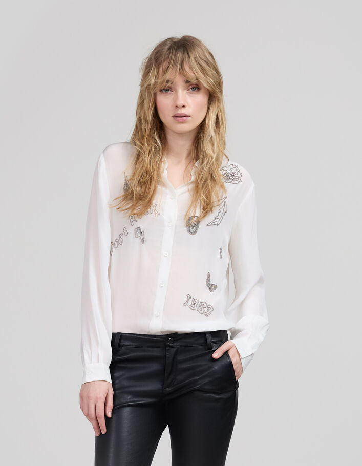 Women's off-white shirt with bead embroidery - IKKS