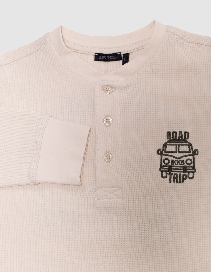 Boys’ white waffle T-shirt with embroidery front and back-2