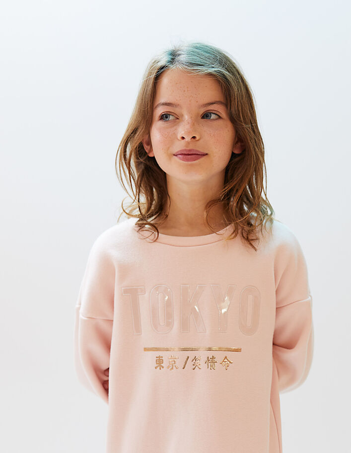 Girls’ powder pink Tokyo side zip sweatshirt dress - IKKS