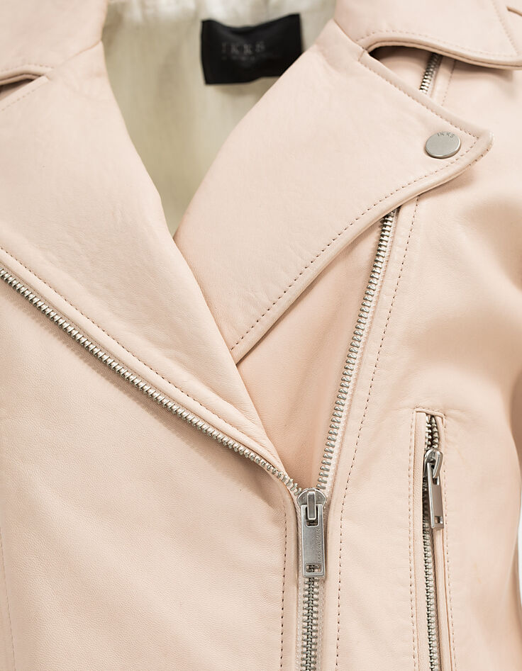 Blouson nude en cuir d'agneau détails zips femme-4