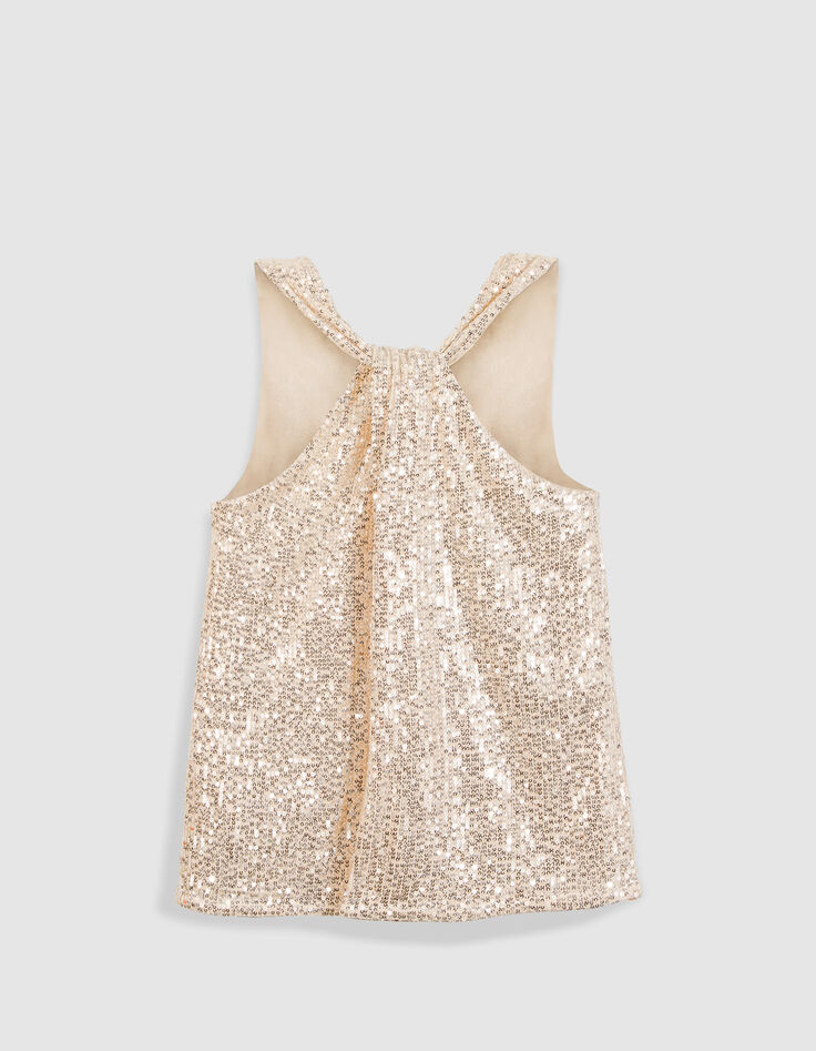 Tee-shirt sans manches dor&eacute; brod&eacute; sequins noeud dos Femme-7