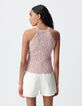 Ärmelloser rosa Strickpulli, meliert-4