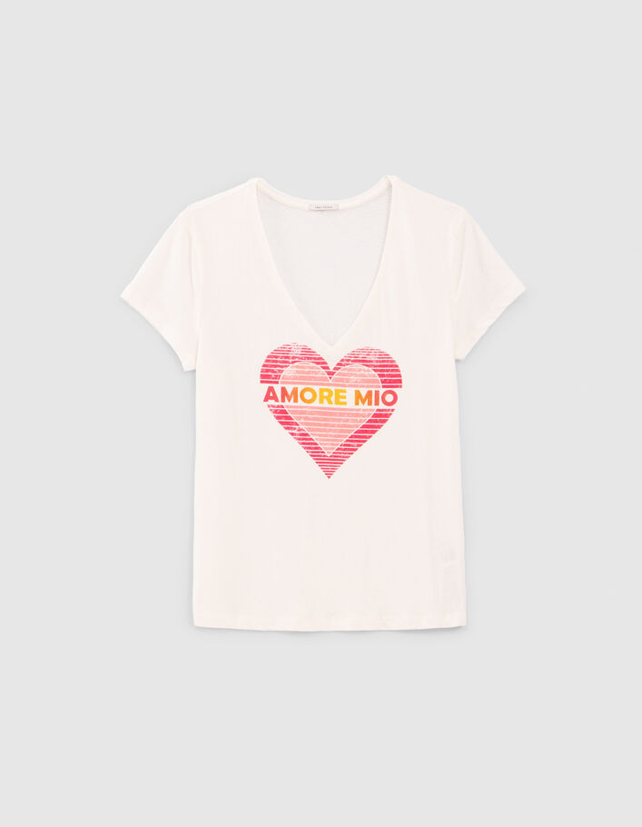 Women’s off-white T-shirt with slogan and heart image - IKKS