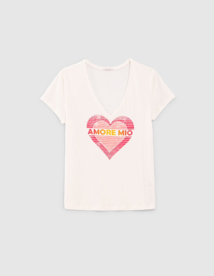 Women’s off-white T-shirt with slogan and heart image-8 Women’s off-white T-shirt with slogan and heart image-8