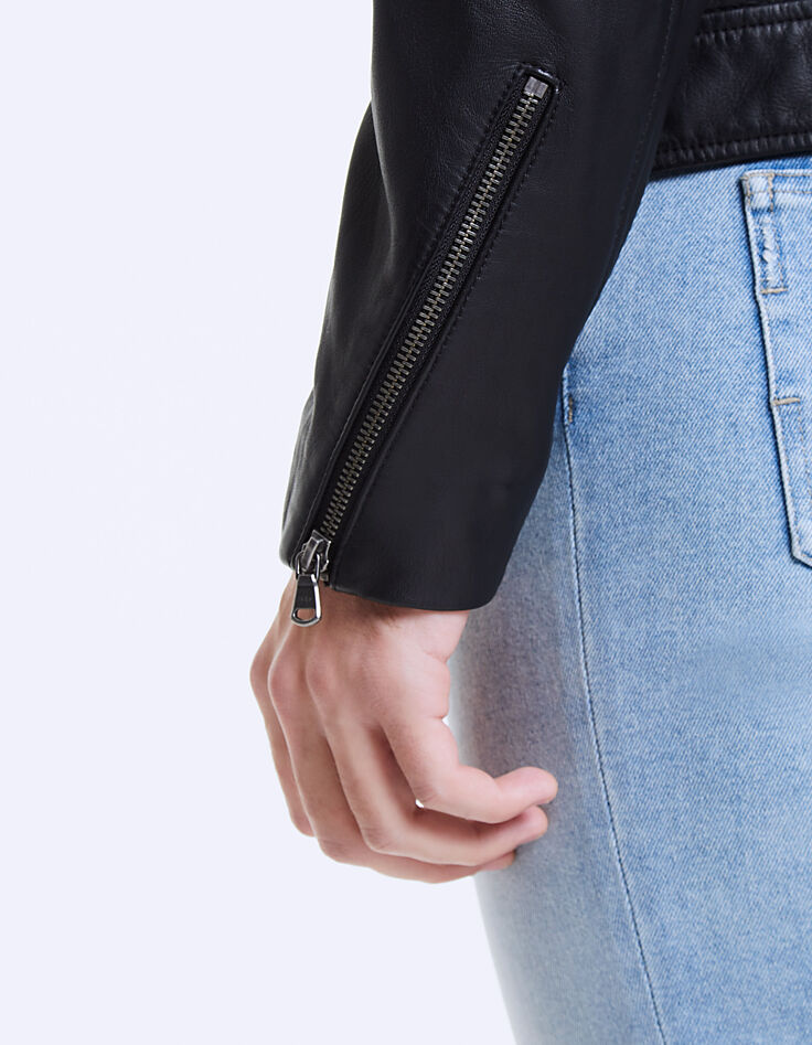 Blouson en cuir noir à capuche Homme-6