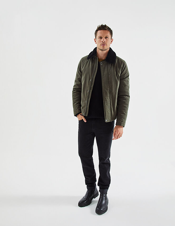 Men’s military khaki jacket with removable fur collar-8