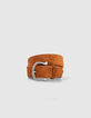 Ceinture jean en cuir suédé camel boucle western femme-1
