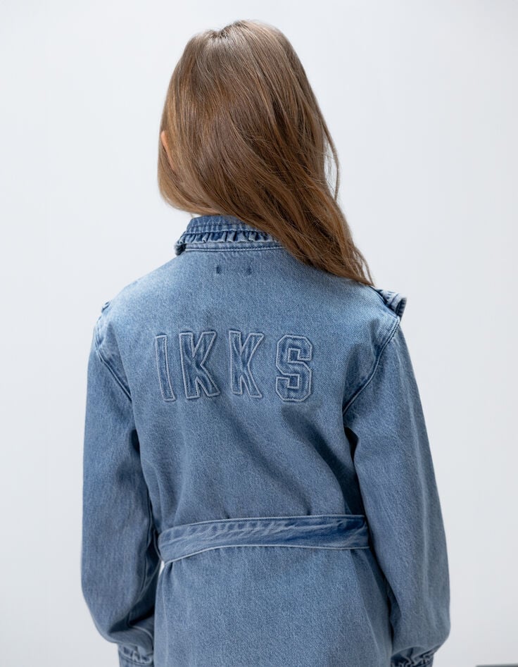 Girls’ blue denim belted dress with ruffled details-2 Girls’ blue denim belted dress with ruffled details-2