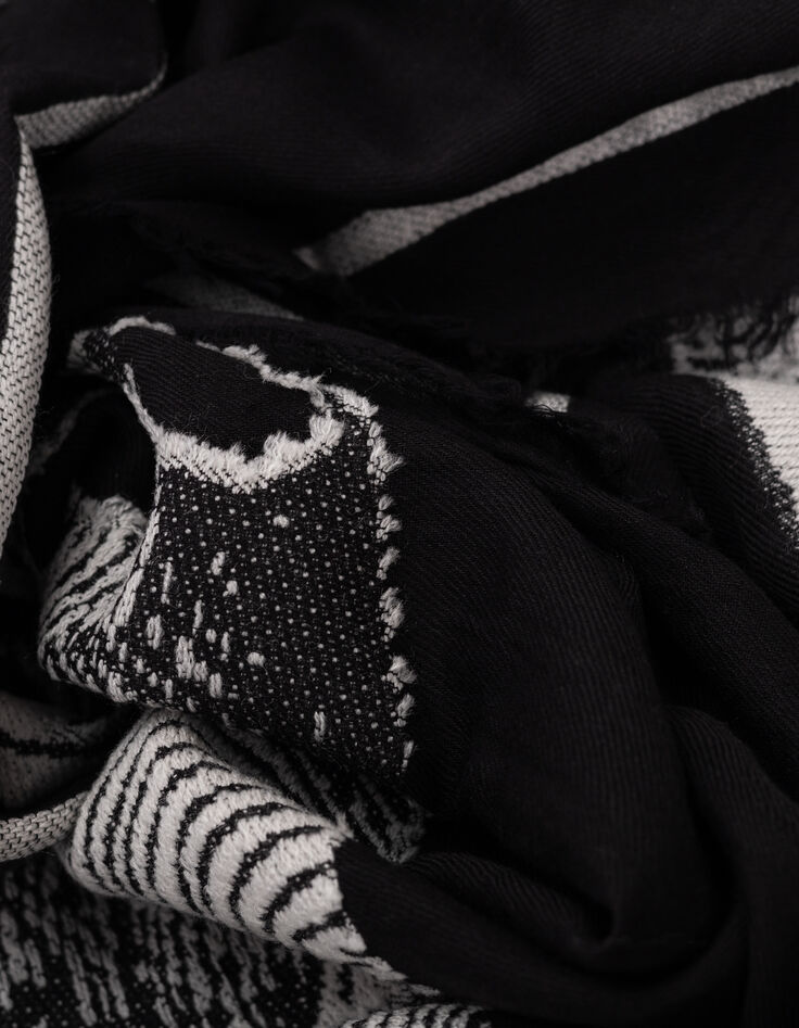 Zwarte jacquard sjaal met doodshoofd en gekruiste botten-3