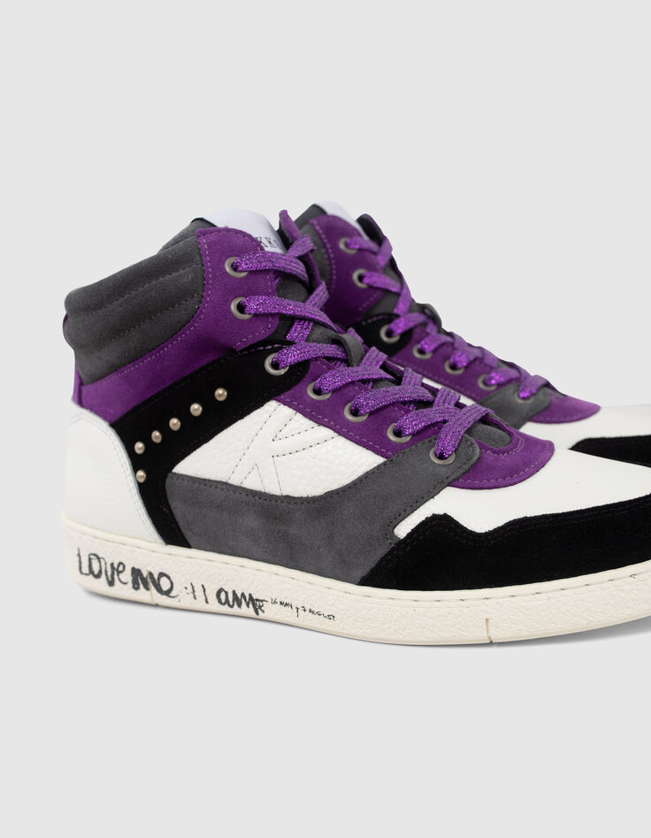 Deportivas negro, blanco, gris, violeta mix cuero mujer-4
