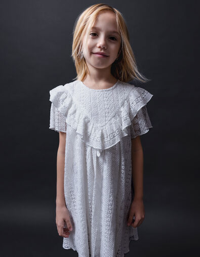 Robe écrue dentelle plastron volanté fille - IKKS