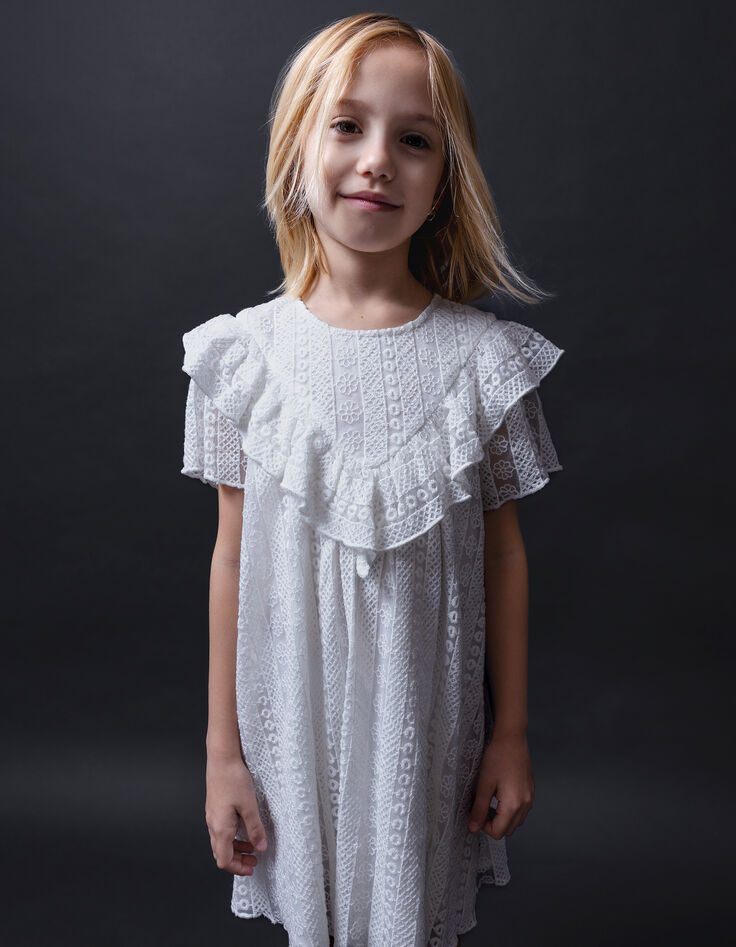 Robe écrue dentelle plastron volanté fille-1