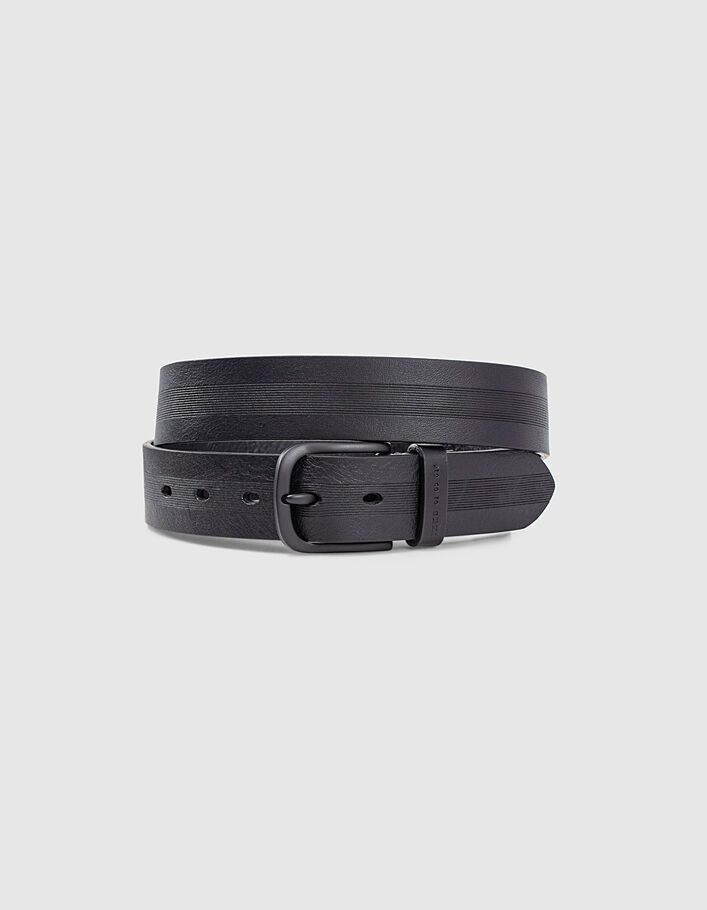 Men's black striped leather belt - IKKS