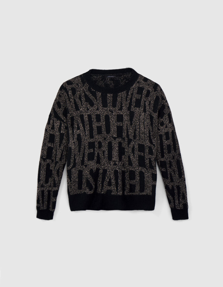 Jersey de mujer en jacquard negro con estampado caqui-7 Jersey de mujer en jacquard negro con estampado caqui-7