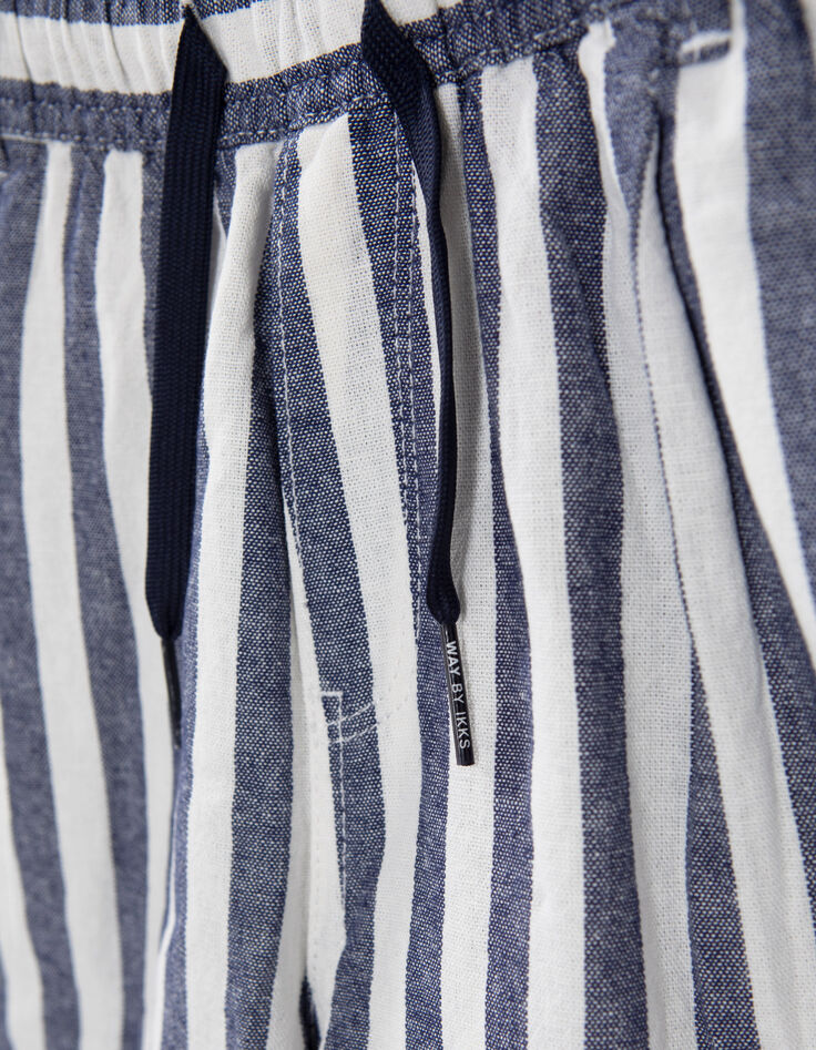 Boys' navy Bermuda shorts with ecru stripes-4