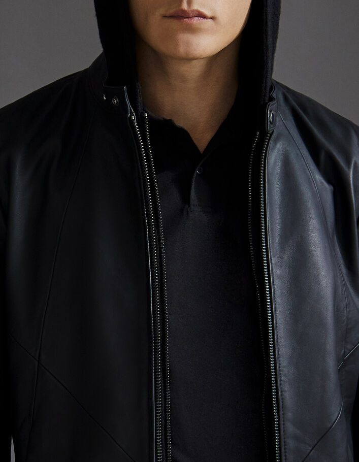 Men’s black leather jacket with seaming - IKKS