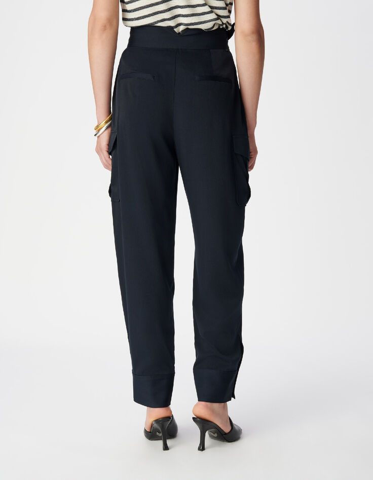 Marineblaue Ballonhose f&uuml;r Damen mit Kampftaschen-4