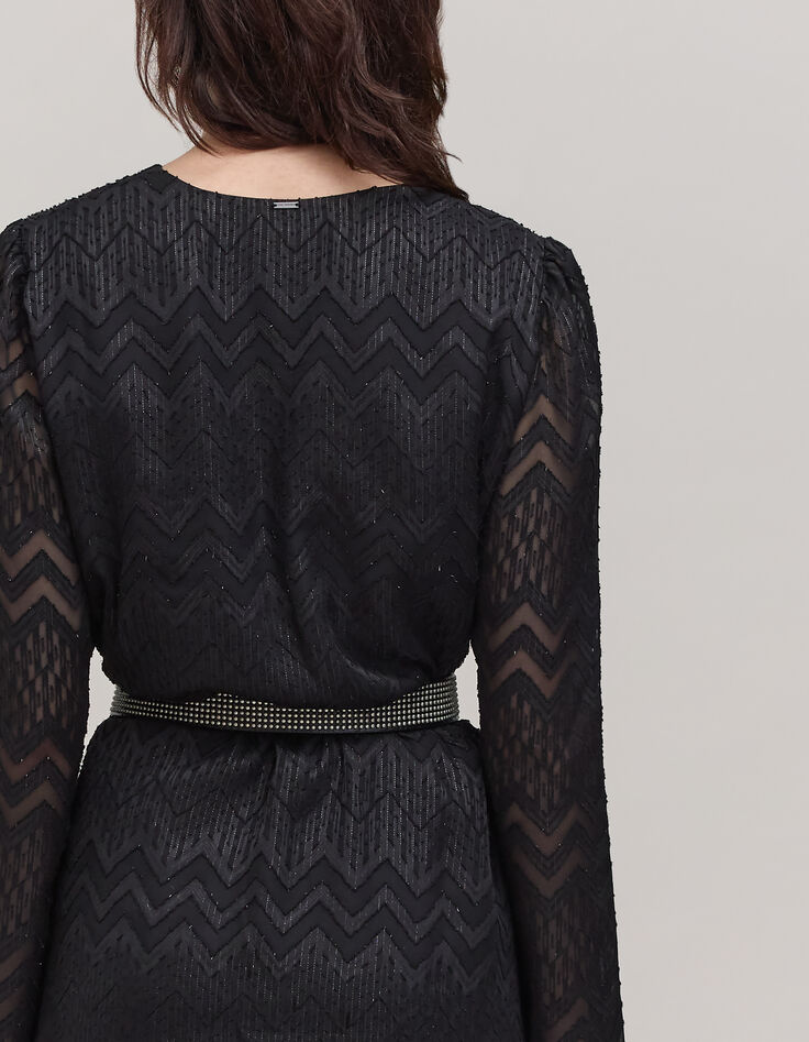 Woman's black herringbone jacquard voile dress-6