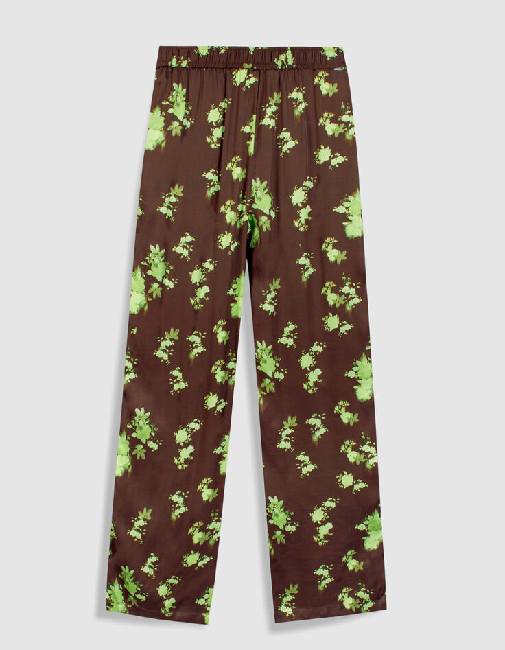 Pantalon fluide marron imprim&eacute; tachiste flou Femme-8