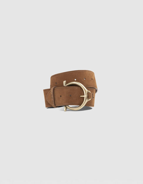 Ceinture robe cuir velours camel boucle ronde Femme - IKKS