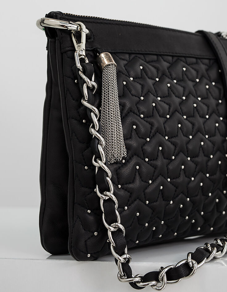 Women's black leather double clutch bag-2