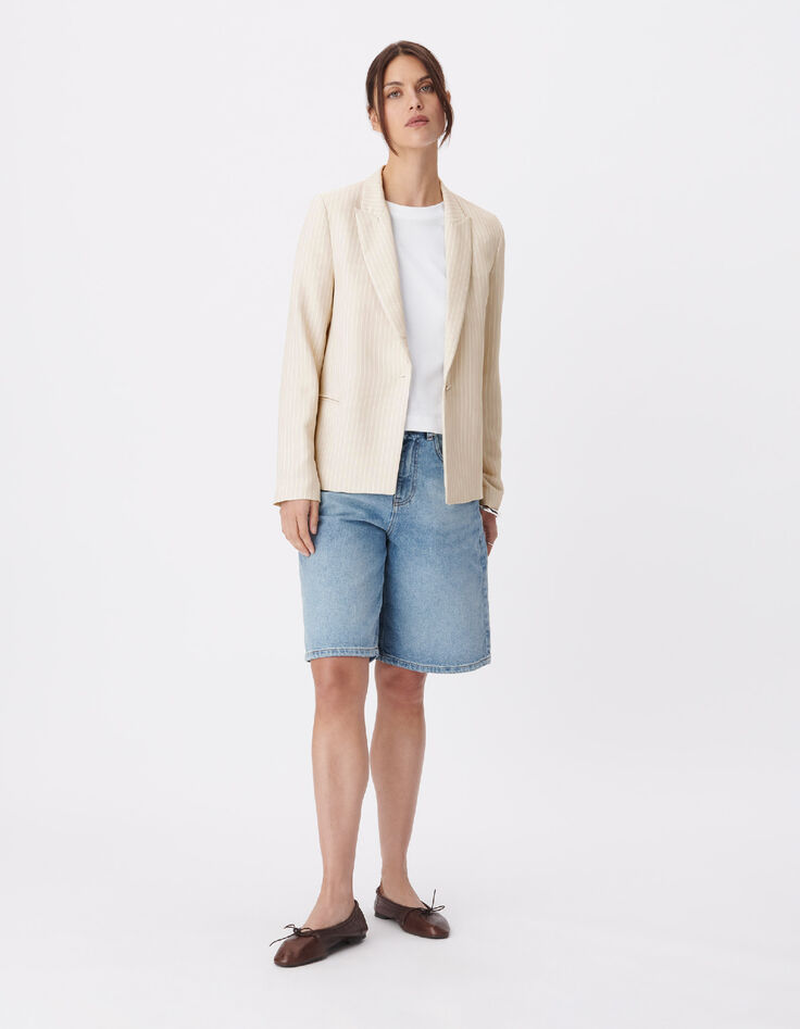 Veste de tailleur beige motif rayures tennis Femme-2