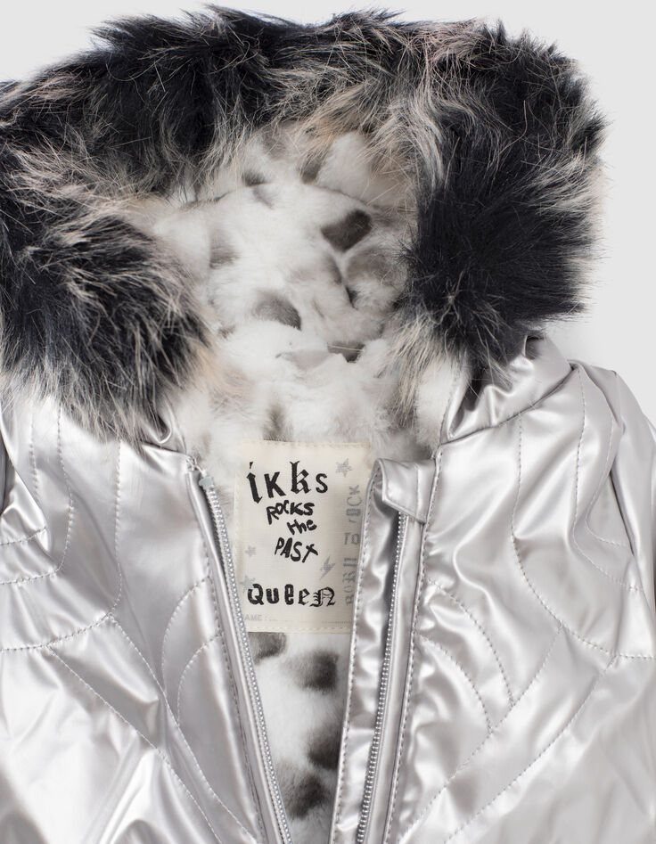 Zilveren parka gevoerd rubber luipaard babymeisjes-2