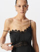 Robe longue noire satinée détails dentelle Femme-4