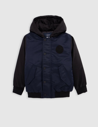 Blouson marine capuche et manches noires garçon - IKKS