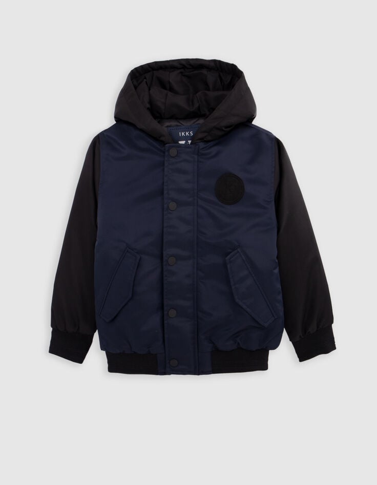 Blouson marine capuche et manches noires garçon-1